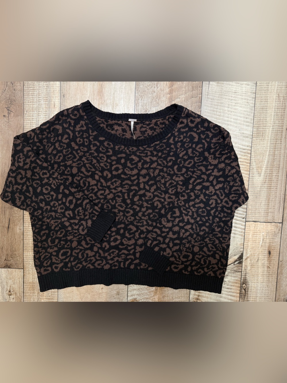 Free People Brown and Black Leopard Print Crewneck Sweater